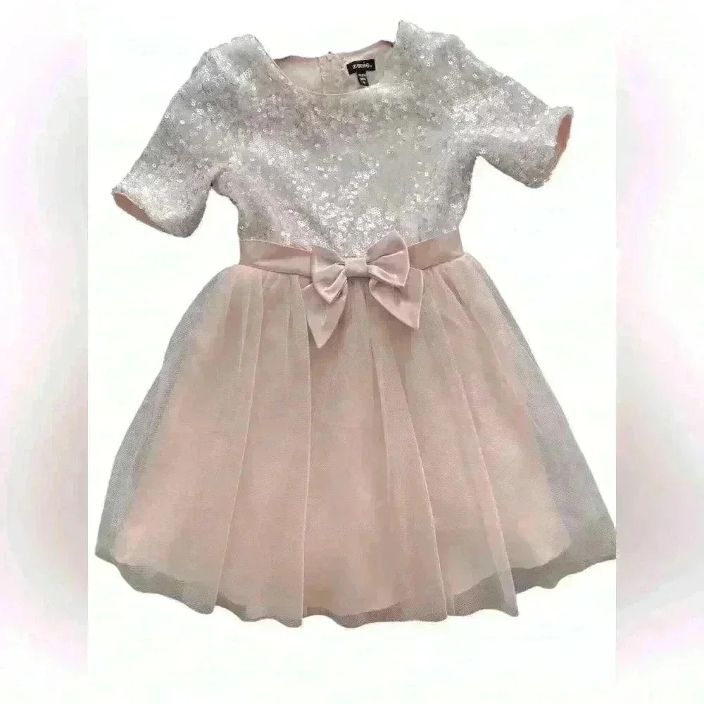 Nordstrom Zunie Girl's Blush Sequin Tulle Butterfly Flare and Fanciful‎ Dress